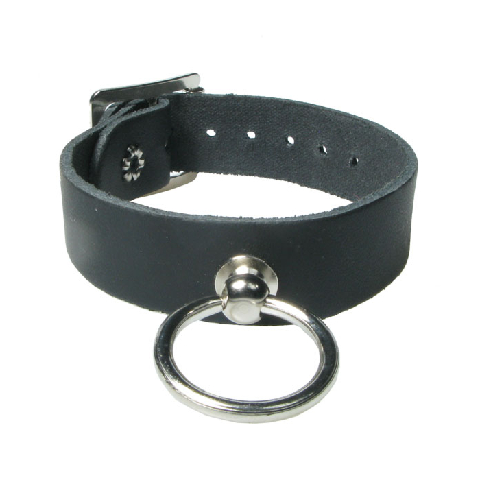 HANDMADE SMALL RING LEATHER WRISTBAND - BLACK