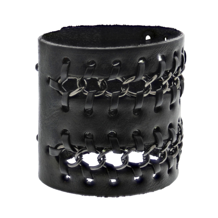 2-Row Chain Black PU Bracelet