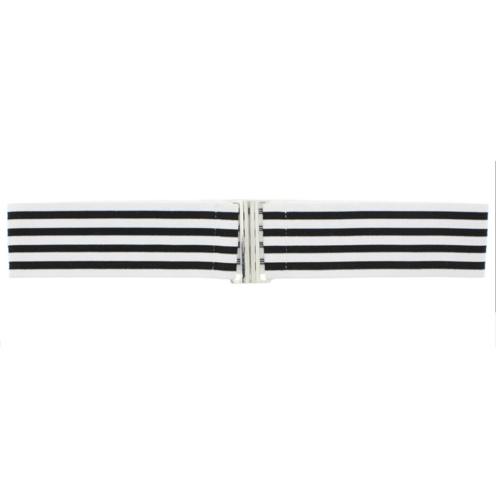 White & Black Striped Belt with Clasp