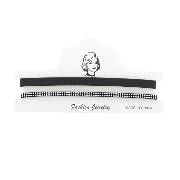 2 Layer Imitation Leather Choker - 1 Row Plain & 1 Row Beaded