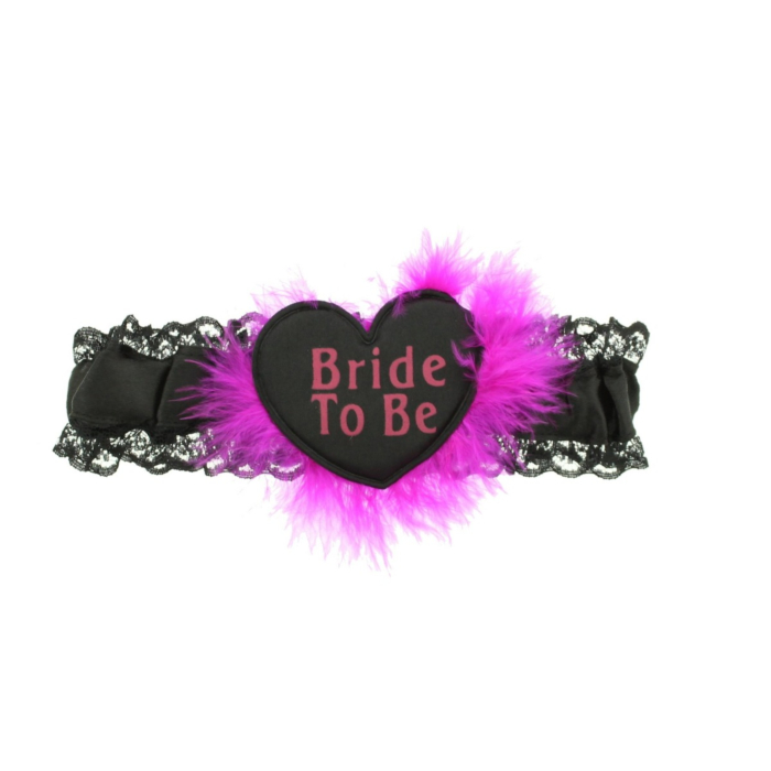 Black & Fuchia Heart Bride to Be Garters with Faux Fur